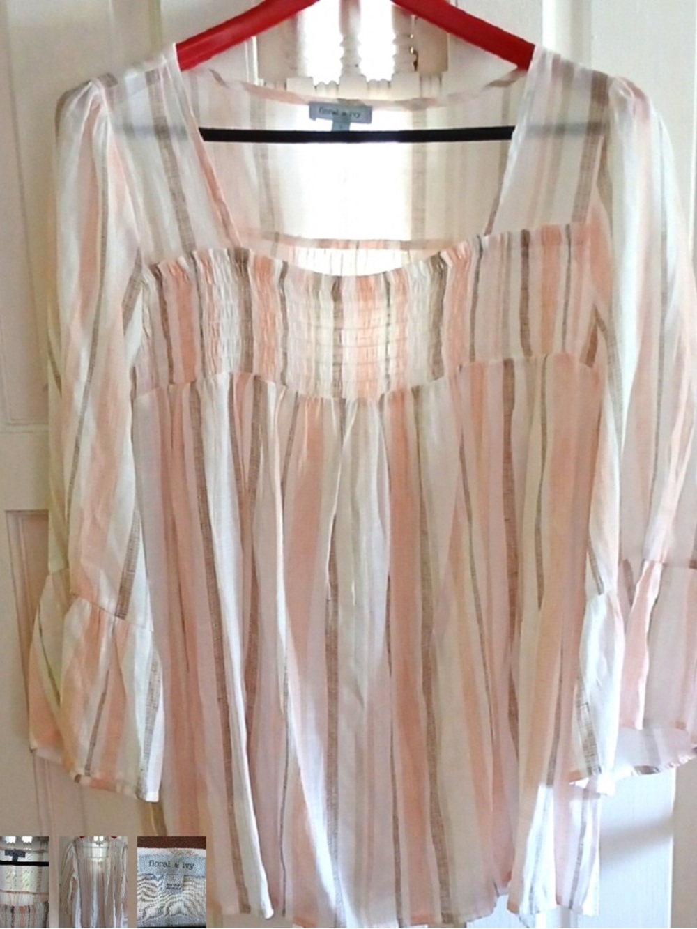 Striped Peach Smocked Tunic Top - Lightweight Women's Blouse